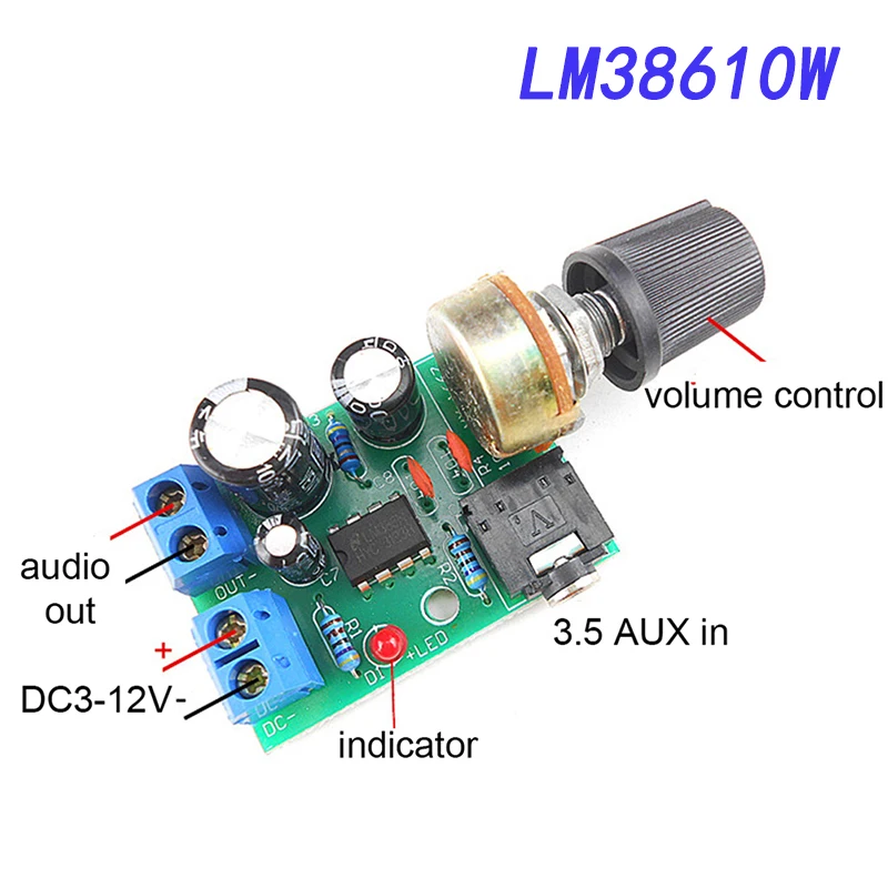 Avada Tech LM386 10W Audio Amplifier Board Mono 3.5mm DC 3-12V Volume Control Mini AMP Module Adjustable volume