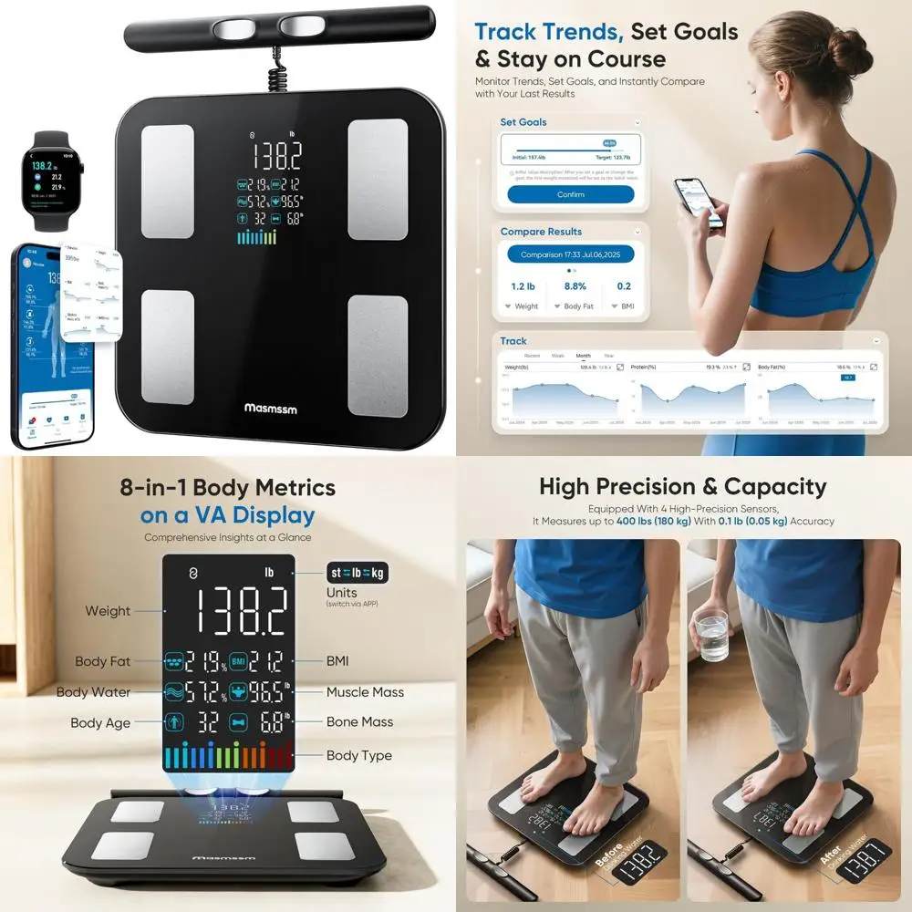 

Digital Scale with 8 Electrodes, FSA & HSA Eligible, Large Display, 28 Health Metrics, Dual Frequency BI for Bathroom Use