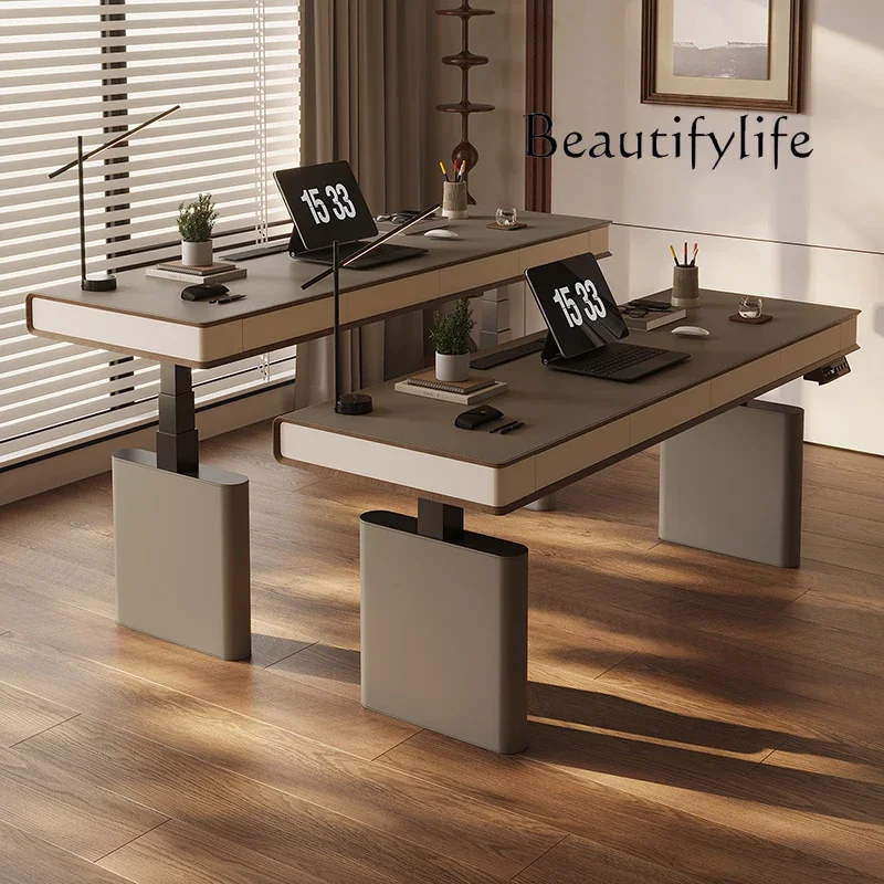 O الإيطالية الخفيفة الفاخرة رفع مكتب غرفة المعيشة دراسة يمكن تخصيصها محرك مزدوج طاولة رفع ذكية #4