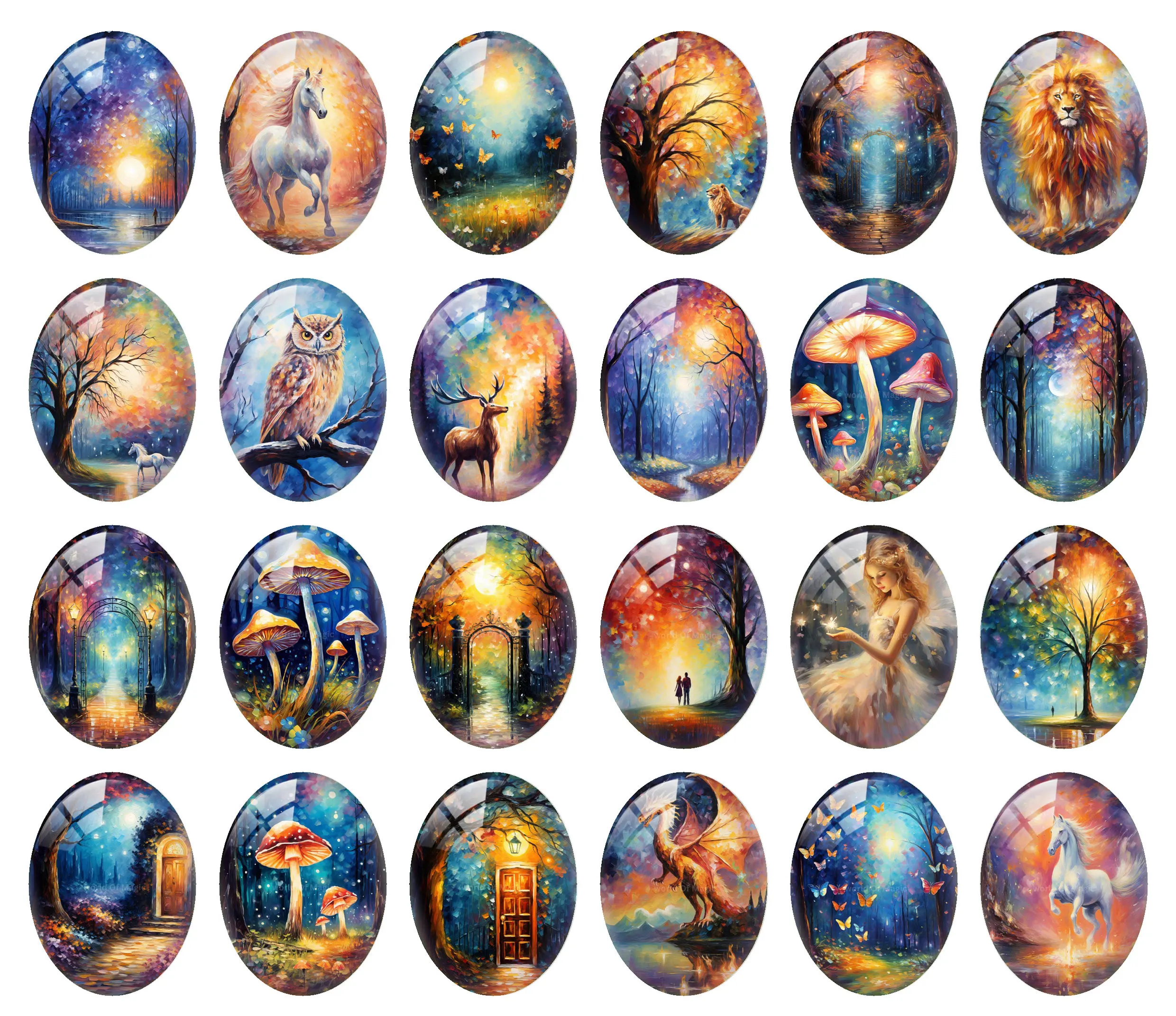 10pcs/lot Fantasy Forest Dream Starry Sky Dragon Fairy Mushroom Oval Photo Glass Cabochon Flatback Demo Cameo Diy Jewelry Making