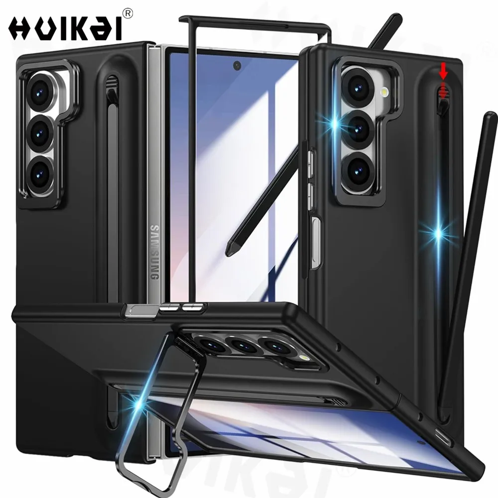 

For Samsung Galaxy Z Fold 7 Fold 6 5 Case Pen Holder Stylus Camera Frame Stand Screen Protector Matte Bumper Anti-Scratch Covers