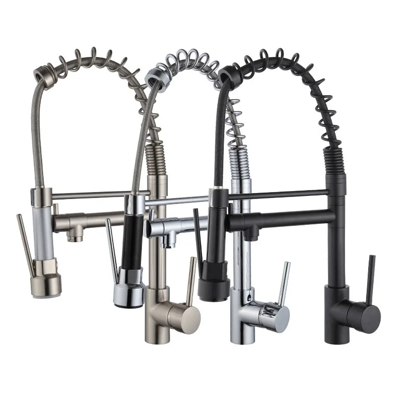 High Quality  Spring Kitchen Sink Faucet with Pull Sprayer Hot Cold Mixer Tap Modern Design Factory Wholesale Price
