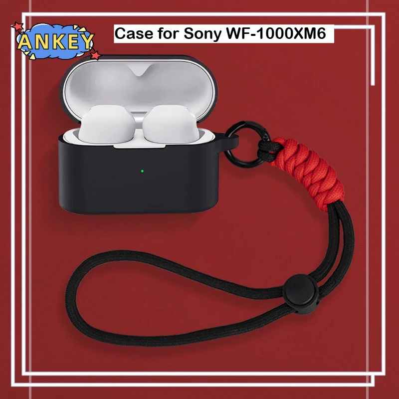 

Силиконовый чехол для наушников Sony WF-1000XM6, защитный чехол с нейлоновым ремешком и мягкой оболочкой с крючком