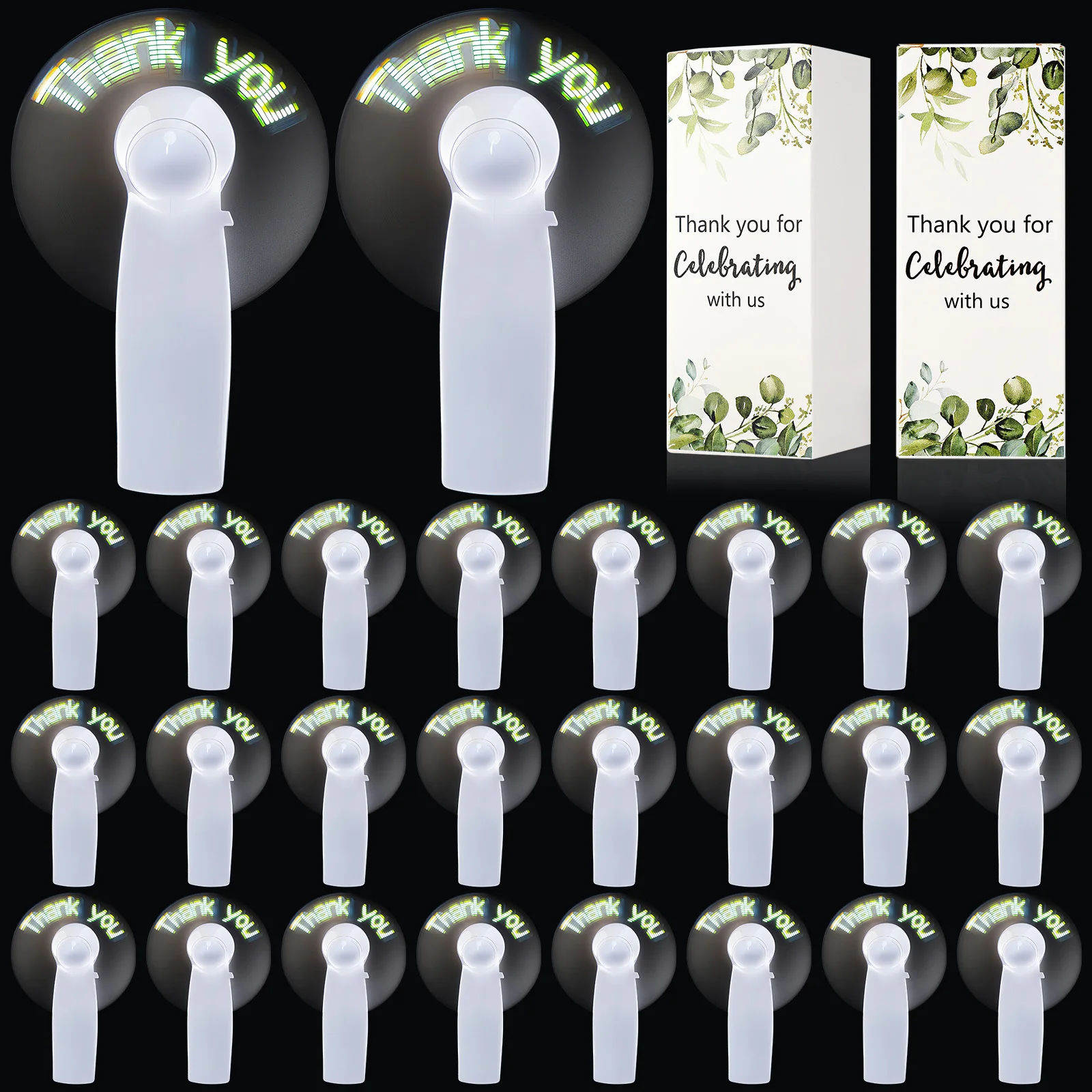 

50 Pack Wedding Portable Mini Handheld Battery Powered Fans Gift for Guests Thank You LED Small Personal Fan for Summer Bridal S