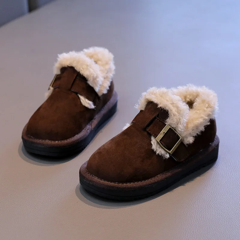 New Kids Flat Shoes Fashion Korean Style Furry Children Winter Cotton Shoes Causal Versatile Girls Outdoor Plush Shoes Hook Loop