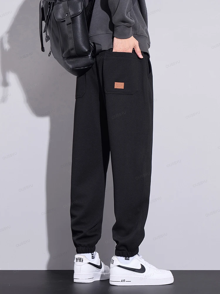 Autumn Winter Waffle Pattern Men's Casual Sports Pants Fashion Classic Elastic Waist Thick Outdoors Haren Pants Male M-4XL Gift