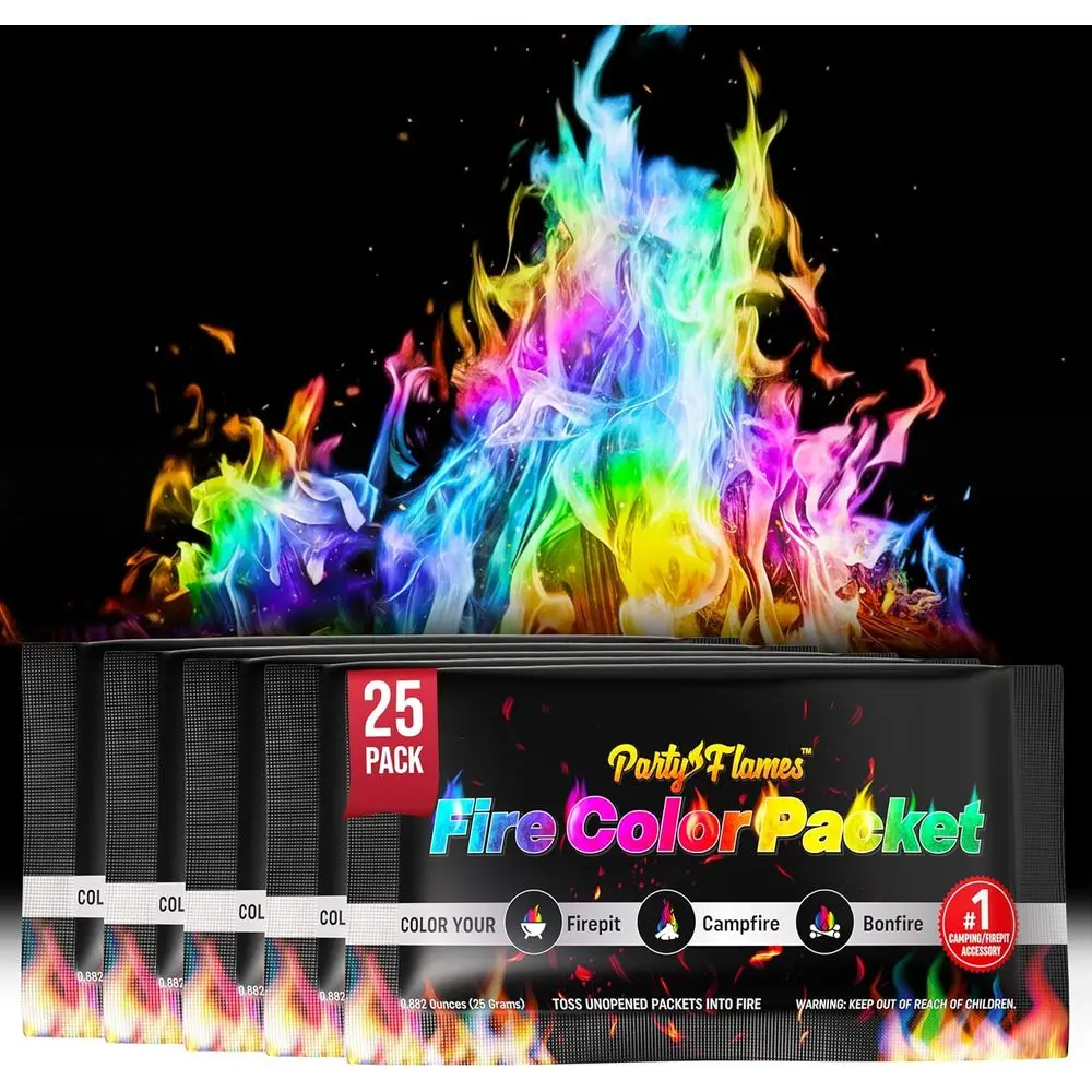 Color-Changing Fire Pit Packets - 25 Pack, Outdoor Fire Starters & Bonfire Enhancers, Rainbow Flames - Ideal for Camping Gear &