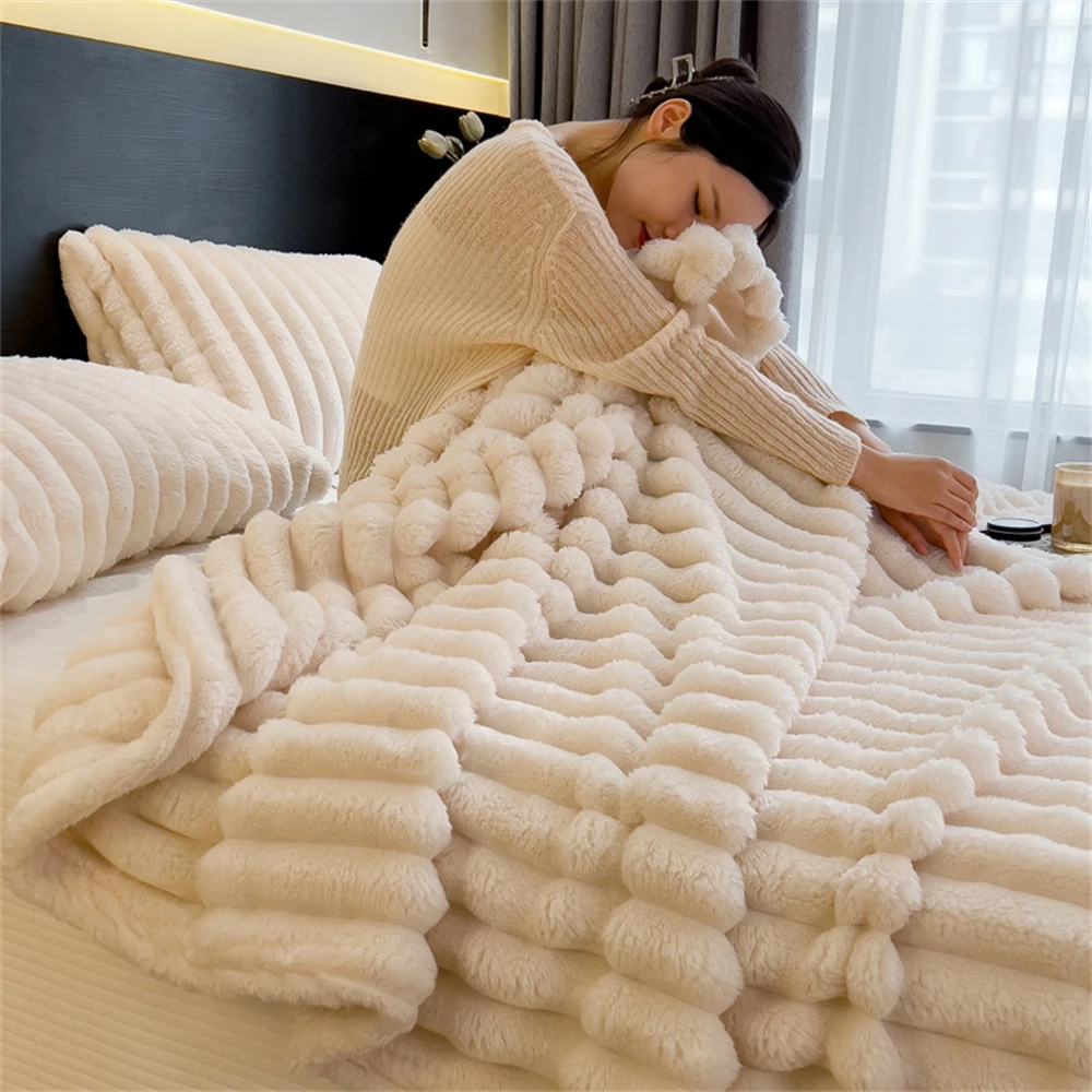 Artificial Rabbit Plush Autumn Warm Blankets for Beds Soft Coral Fleece Sofa Throw Blanket Comfortable Thicken Warmth Bed Sheets