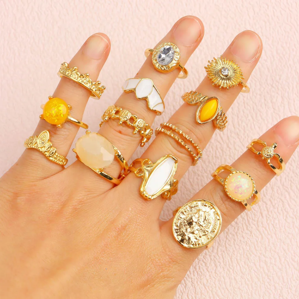 20/30/50 قطعة/الوحدة موضة سحر بوهيميا الحجر الطبيعي أصابع خواتم للنساء مزيج نمط خمر مجوهرات اكسسوارات هدايا الحفلات