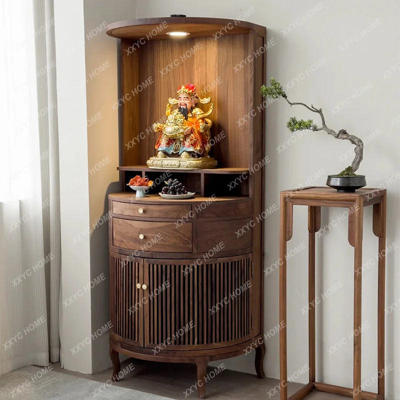 New Chinese Buddhist niche stand cabinet shrine Bodhisattva of Wealth black walnut hanging cabinet Buddhist table with door