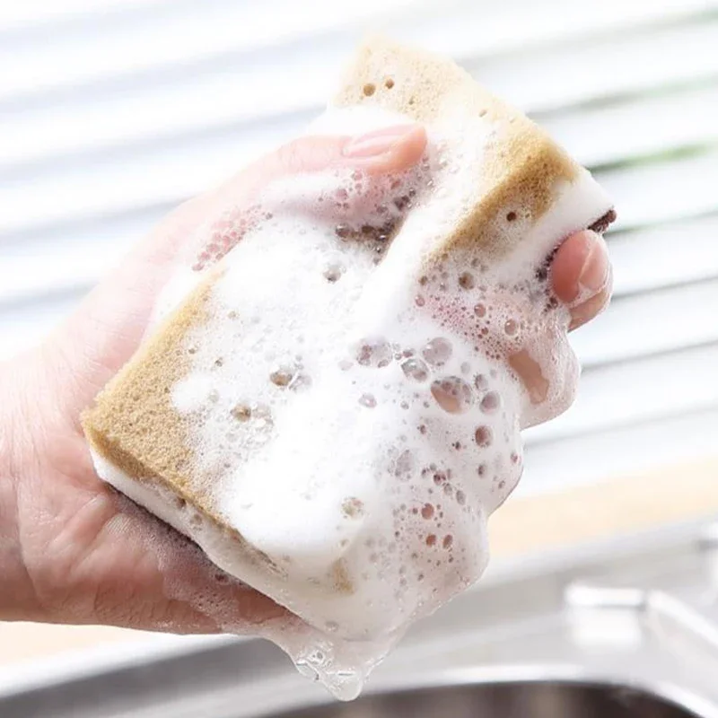 New Double-sided Sandy Fiber Seaweed Sponges Kitchen Pot Dishwashing Rust Removal Sponge Wipes Brush Scouring Pads Clean Tools