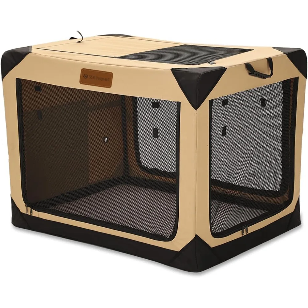 

36 Inch Collapsible Soft Dog Crate for Large Dogs, 4-Door Foldable Travel Dog Kennel with Durable Mesh Windows for Indoor