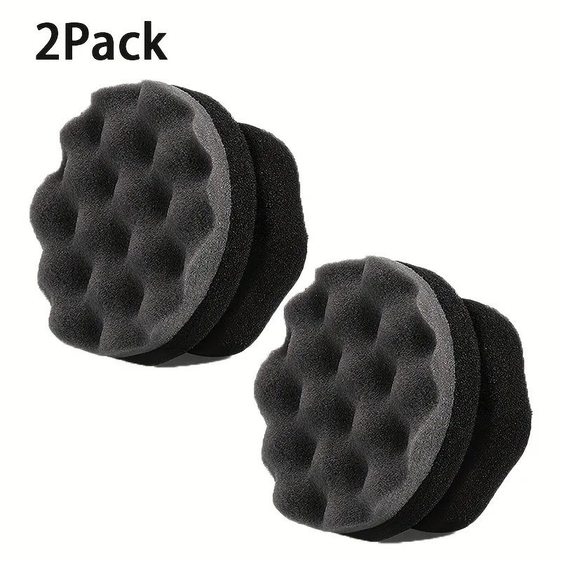 2 pieces of high-density wave design car tire imitation leather wax polishing sponge with hexagonal handle