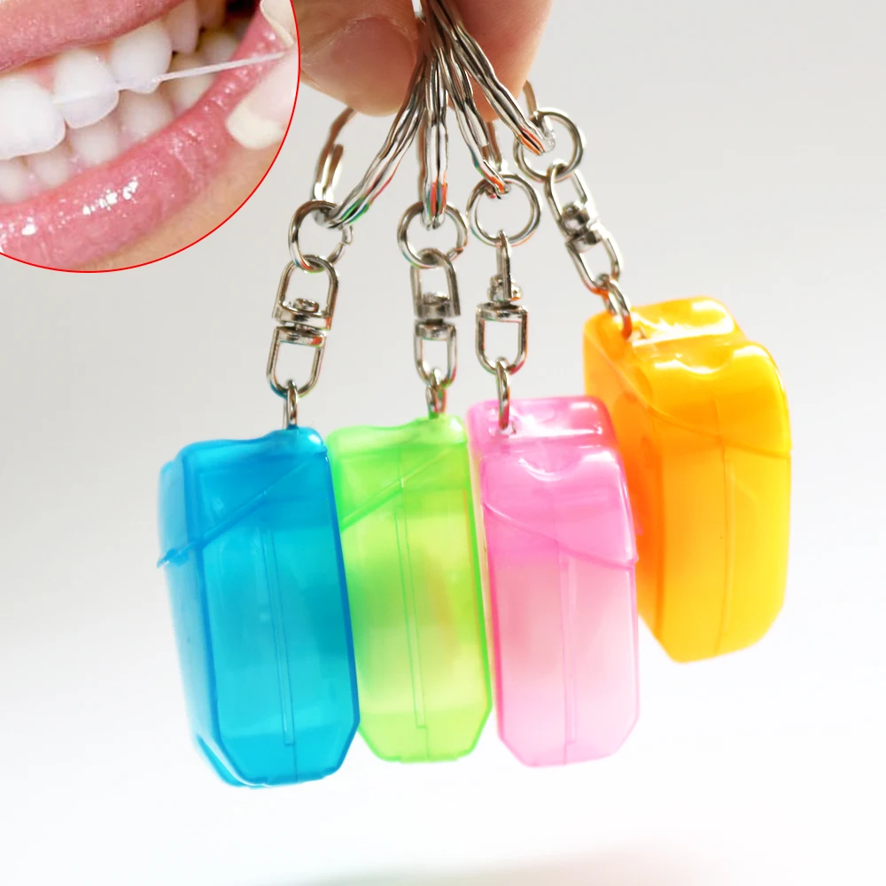10pcs Teeth Shape Key Chain Dental Floss(Random Color)