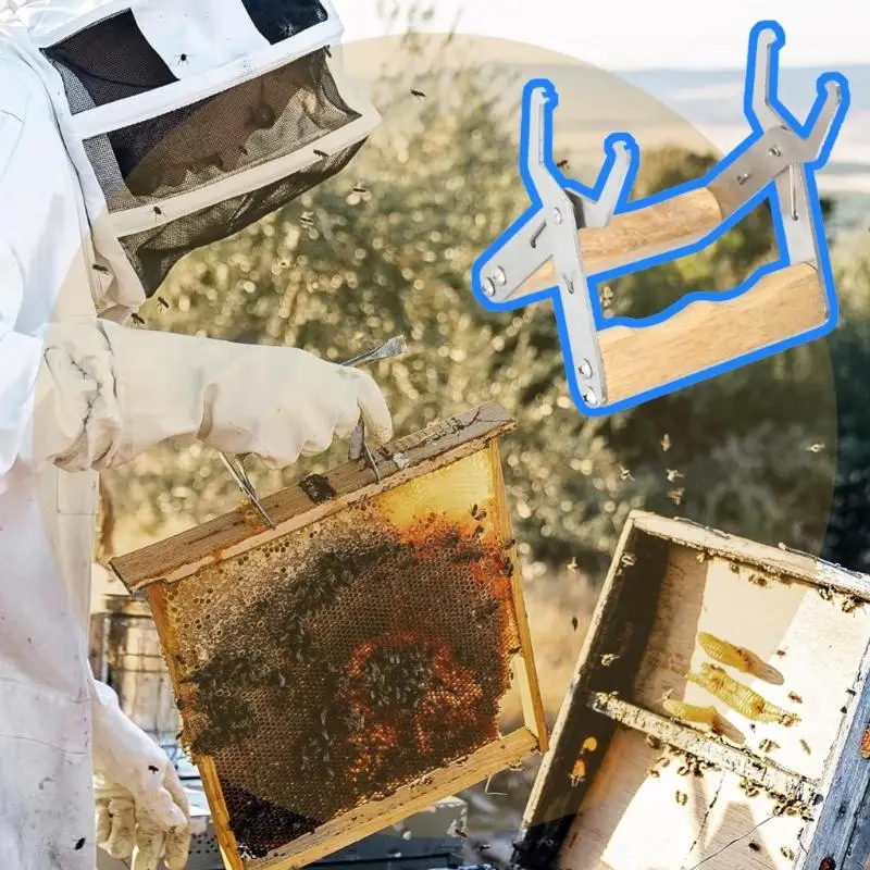 Держатель ручки рамки пчеловодства с эргономичной деревянной ручкой для осмотра ульев C5AD