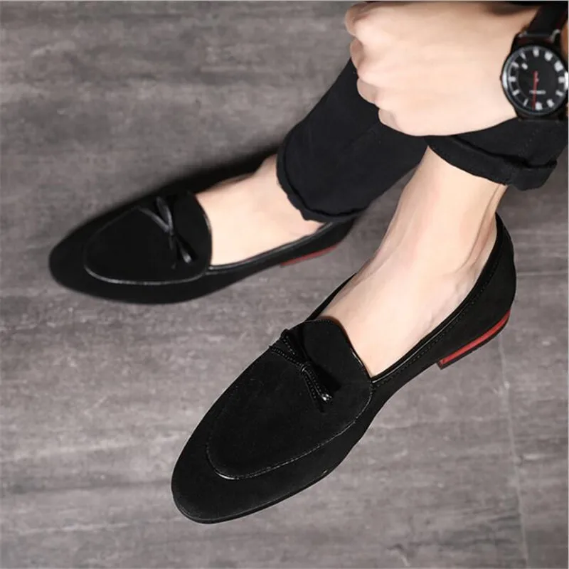 Men\'s Casual Shoes with Bowknot Genuine Suede Leather Trendy Party Wedding Loafers Flats Mens Driving Moccasins EUR Sizes 38-48