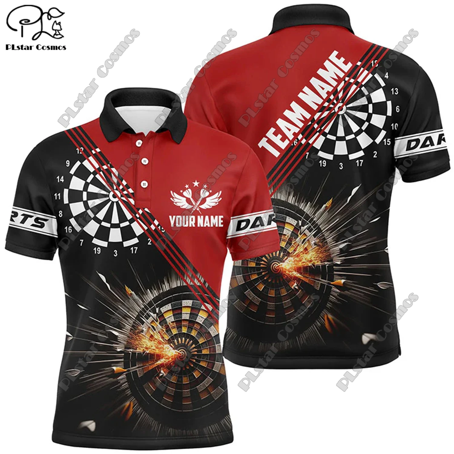 New custom personalized 3D printing  flame pattern darts POLO shirt T-shirt universal leisure team throwing sports series D-5