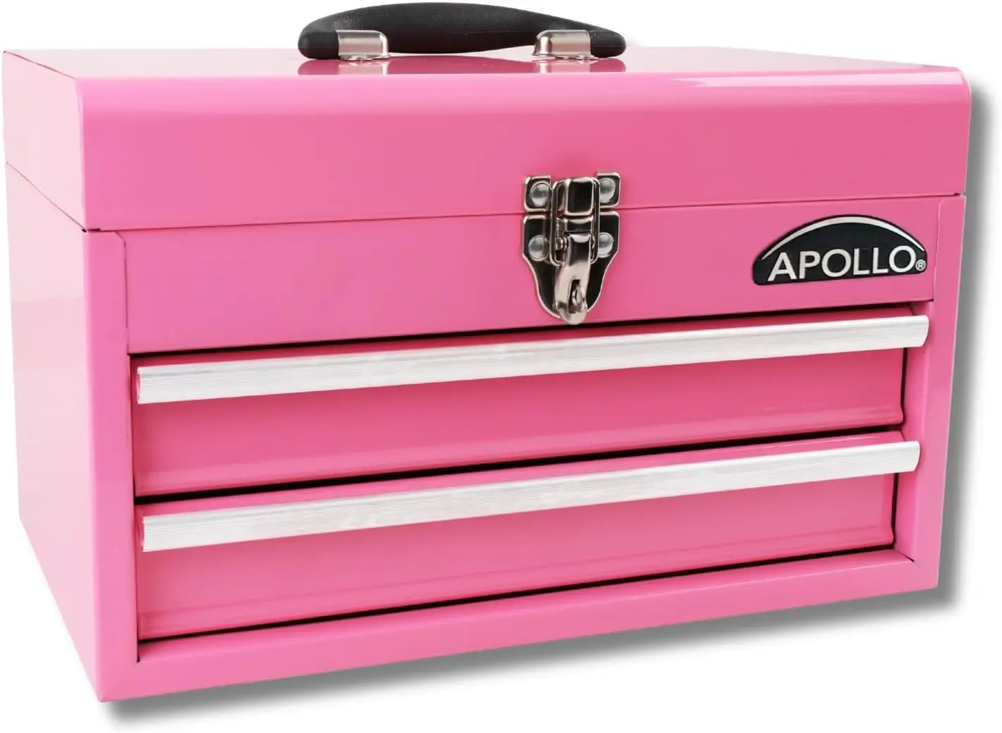 

14-Inch Heavy-Duty Steel Tool Box with Deep Top Compartment, 2 Drawers, Ball Bearing Opening, and Powder Coated Finish in Pink