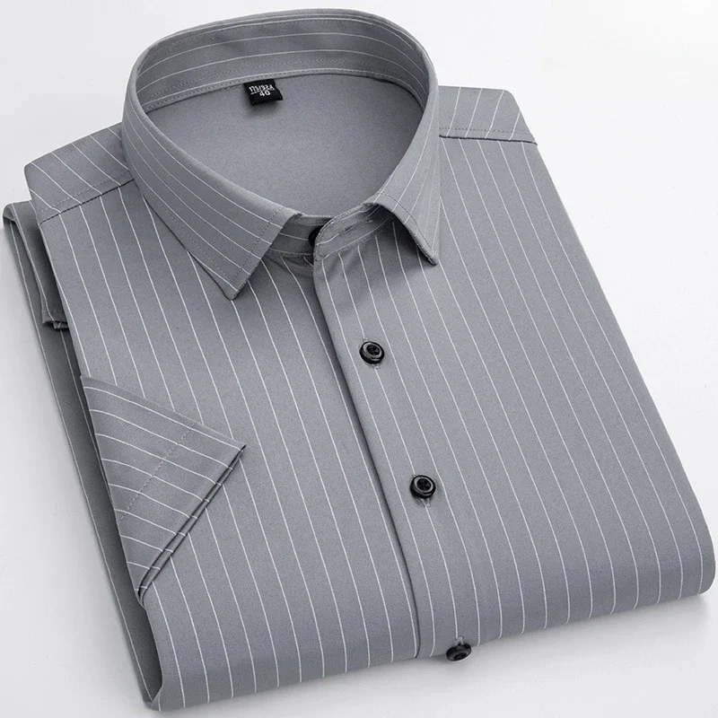 New in shirt thin summer short sleeve shirts for man shirt slim fit formal plain shirt anti-wrinkle office white black clothes