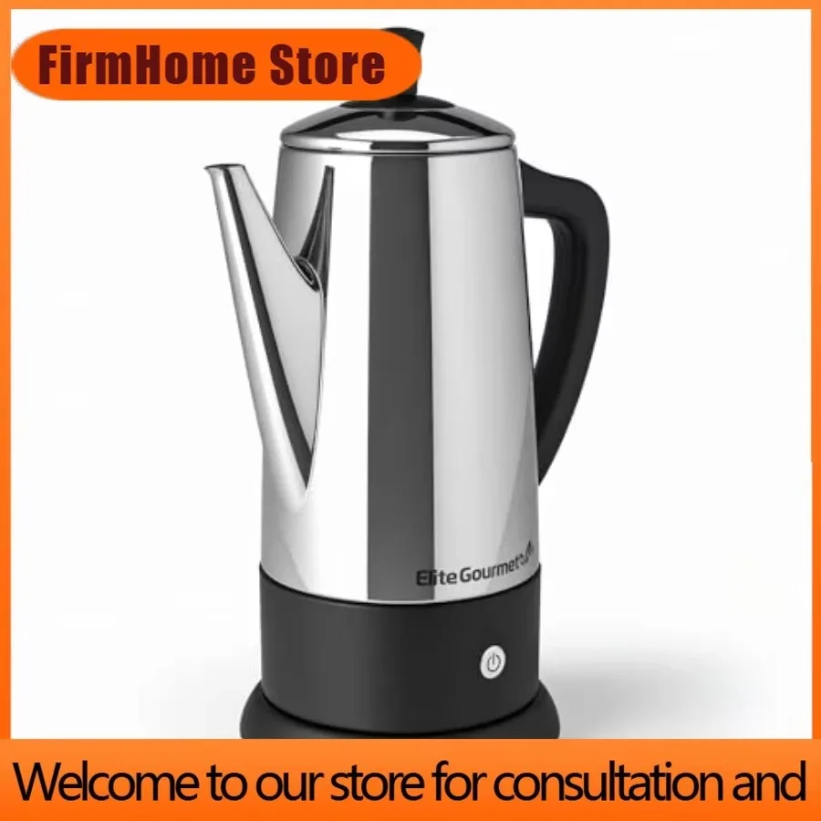 FirmHome Store12-Cup Electric Coffee Percolator Dishwasher Safe Stainless-Steel Filter Lid And Tube Keep Warm 360° Swivel Base C