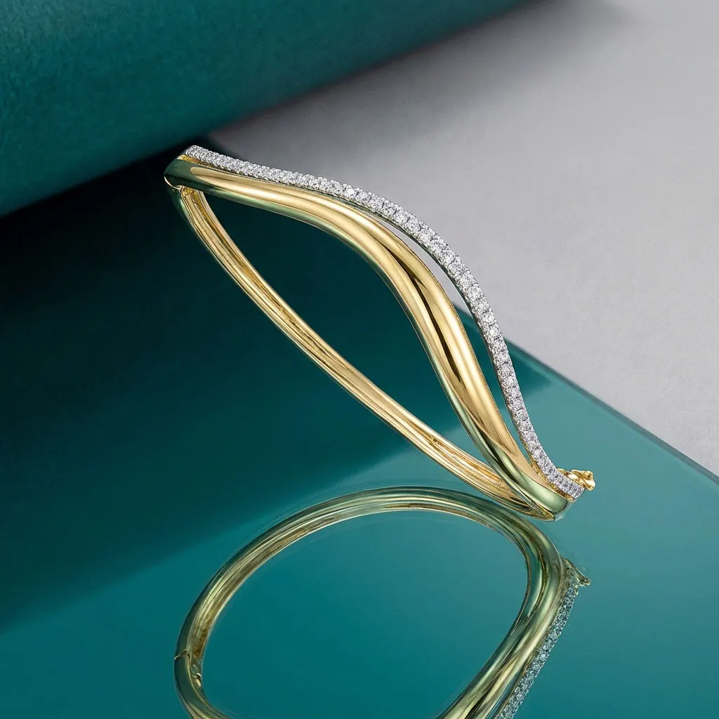 KNOBSPIN Moissanite Double Wavy Bangle Bracelets for Women GRA Certified 1.5mm Diamond s925 Sterling Silver Plated 18K Bracelet
