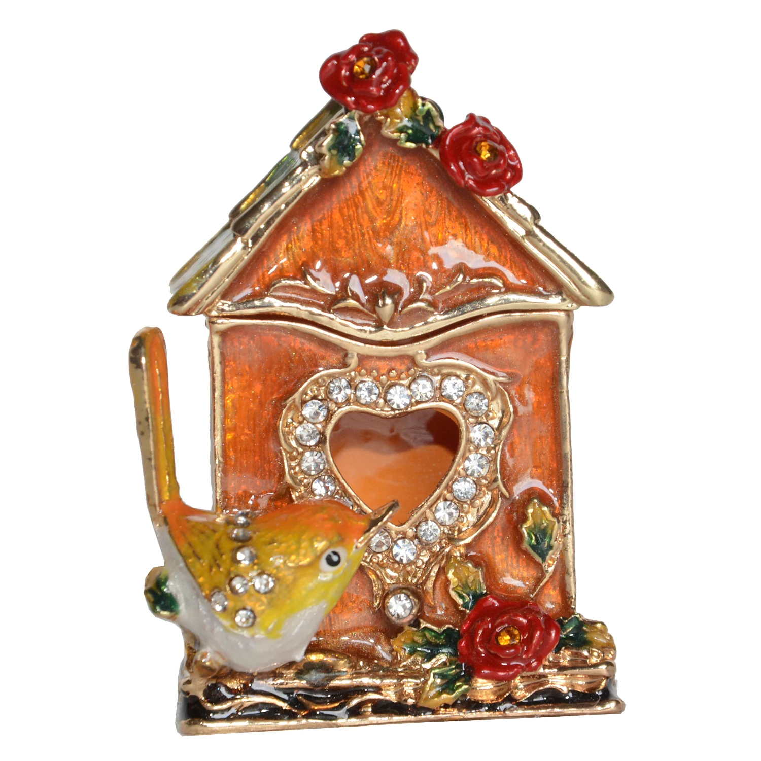 Wren Birdhouse Treasured Trinket Box, Metal Jewelry Holder, Bird Decoration, Tabletop