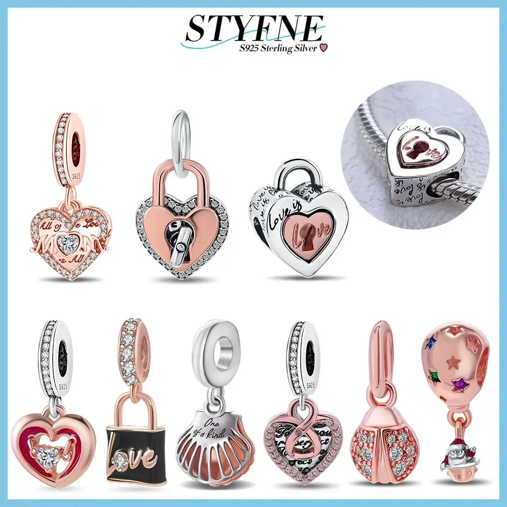 925 Sterling Silver Rose Gold Two-color Combined Heart-shaped Padlock Charm for Women Diy Original Bracelet Jewelry Making Gift