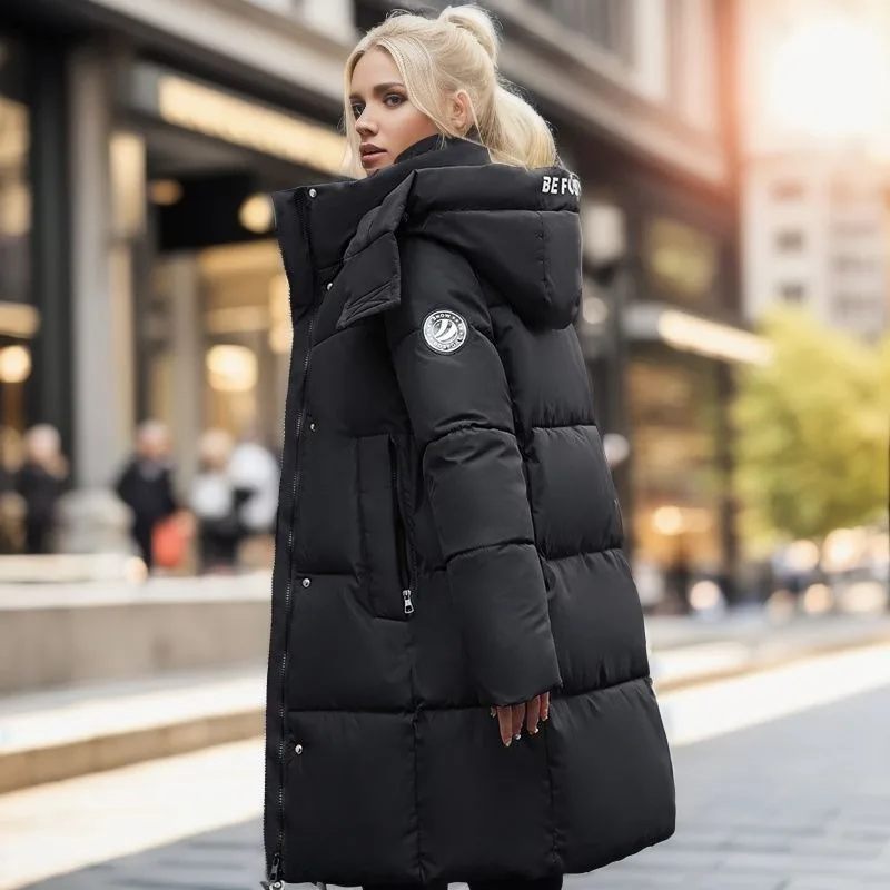 Winter Parkas Jacket Women Coat 2024 Black Female Padded Down Coat Appliques Windproof Long Section Women Windbreaker Parkas