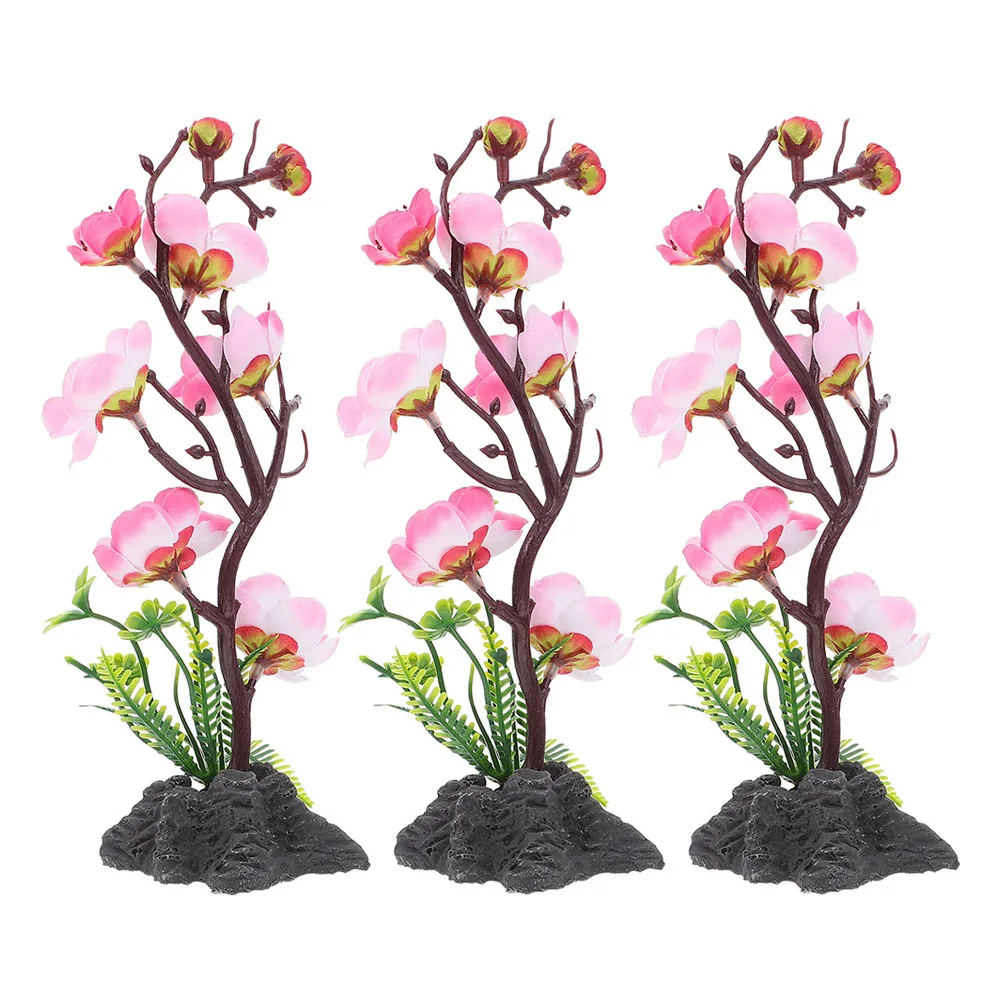 

3 Pcs Plum Bossom Dishes Ornaments Faux Floral Plastic Japanese Decoration