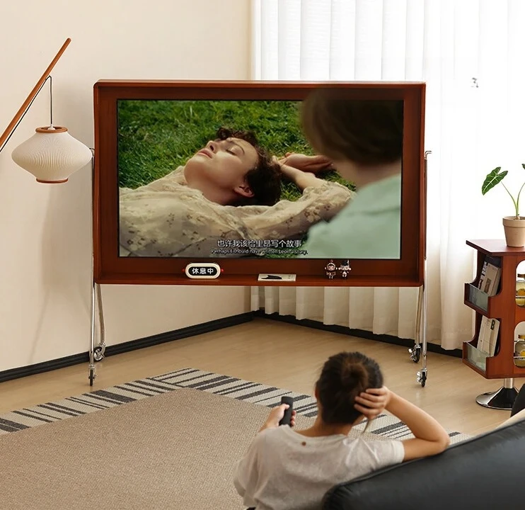 

European Retro Style Boxwood Movable TV Bracket Modern Minimalist Living Room TV Rack