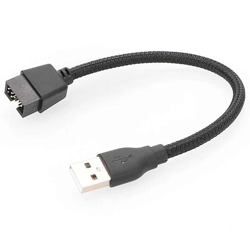 20cm USB A Male to USB 2.0 9‑Pin Motherboard Header Male Extension Cable Braided for PC Mainboard