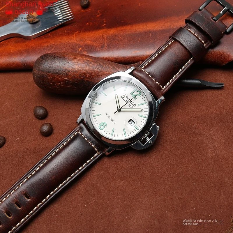 Oil Wax Genuine Cow Leather Bracelet for Panerai Citizen Fossil Breitling Hamilton Vintage Watch Strap 22mm 24mm 26mm Watchband