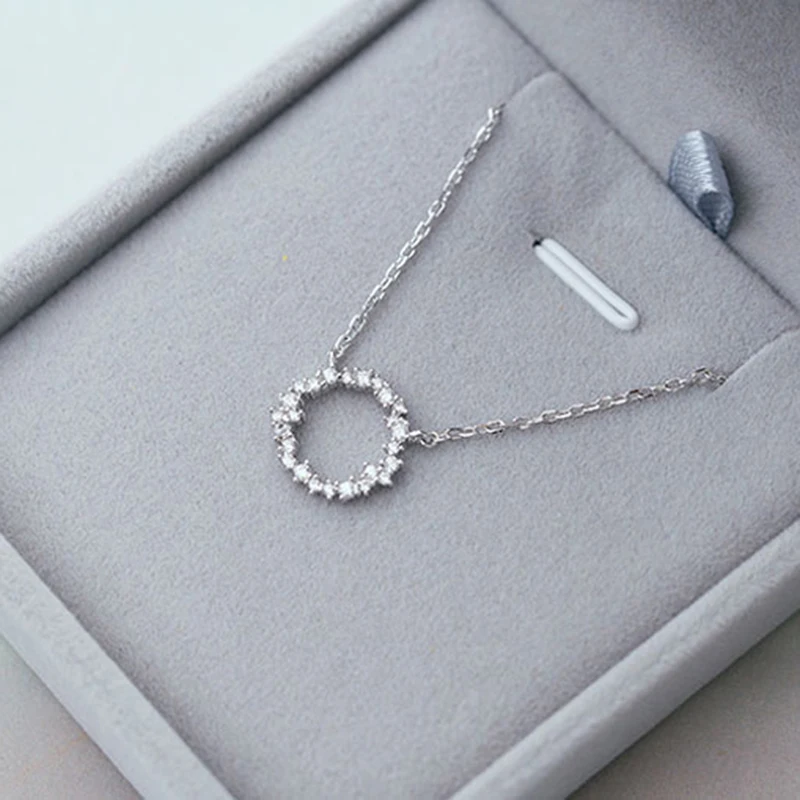 أزياء المرأة الزركون الفضة والمجوهرات جولة قلادة قلادة ل سلسلة نسائية طوق فتاة سلسلة قلادة قلادة المجوهرات #5