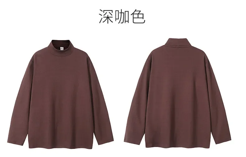 Neues Herren-T-Shirt für Herbst und Winter, lässig, locker geschnitten, langärmelig, einfarbig, aus einem Materialmix, mit hohem Rundhalsausschnitt, schmal geschnitten, Oberteil, T-Shirt. – Detail 14