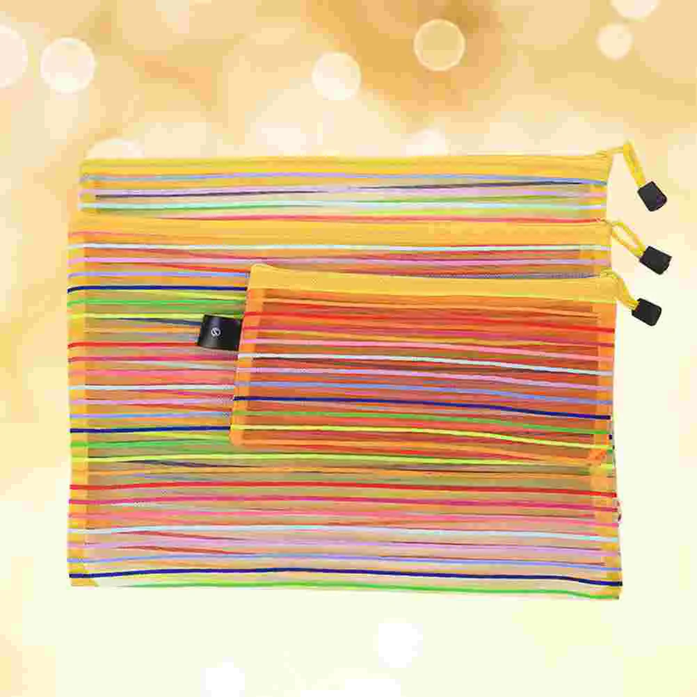 3Pcs Colorful File Pockets Nylon Mesh Zipper File Storage Bags Documents Organizer Pouch file bag file organizer