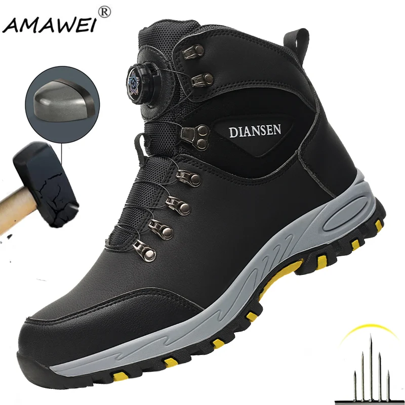 Men's Rotating Button Safety Shoes Steel Toe Work Sneakers Indestructible Shoes Puncture-Proof work Boots slip and oil resistant