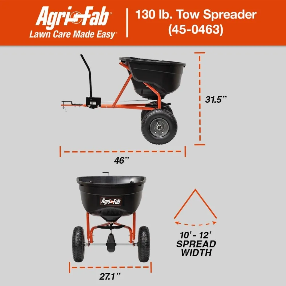 Tow-Behind Lawn & Garden Broadcast Spreader for Seed,Fertilizer,Salt,Ice Melt; Easy to use Flow Control