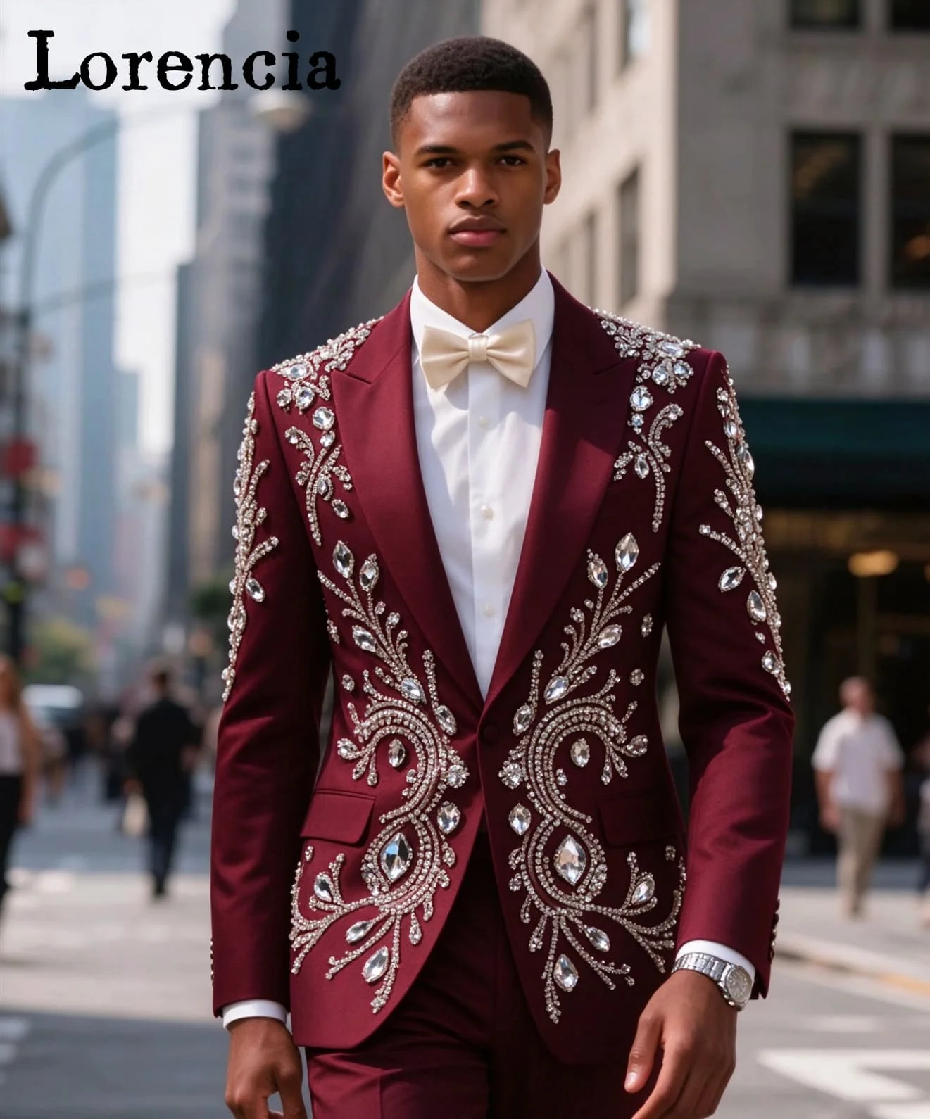 Fashion Men Suits High End Metal Embellished Slim Fit Customized Groom Wedding Tuxedo 2 Pieces Set Party Prom Blazer Ropa Hombre