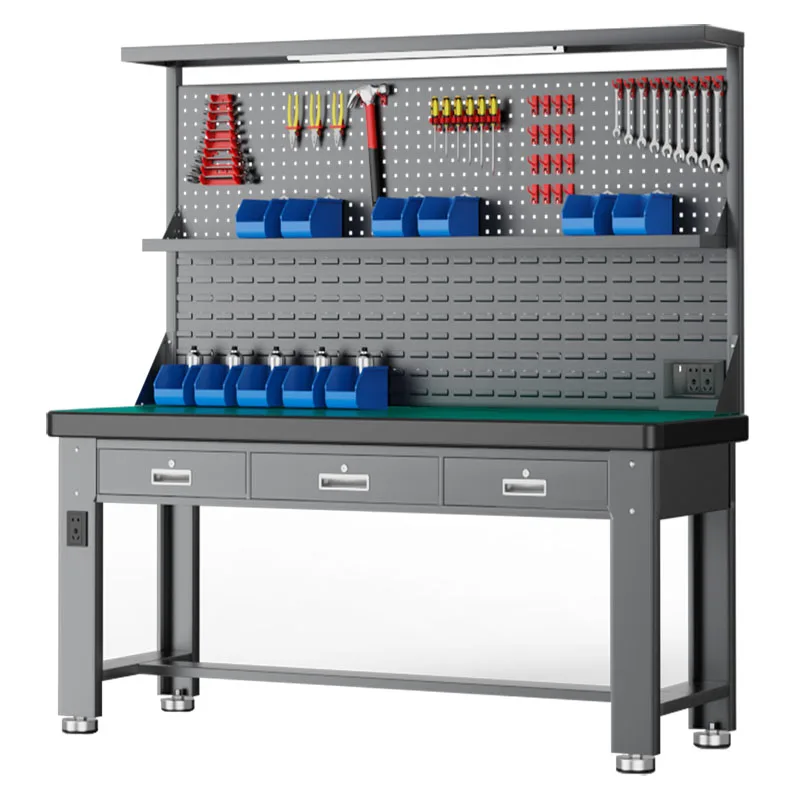 Heavy-duty anti-static workbench Stainless steel fitter bench Tool workshop Repair console Laboratory table with light