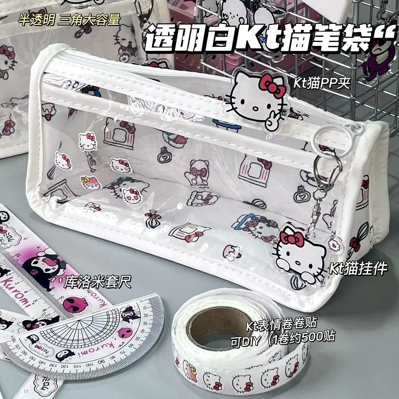 Imagem -02 - Sanrio Transparente Case Lápis Grande Capacidade Olá Kitty Pachacco Bolsa de Armazenamento Papelaria Estudante Box Material Escolar