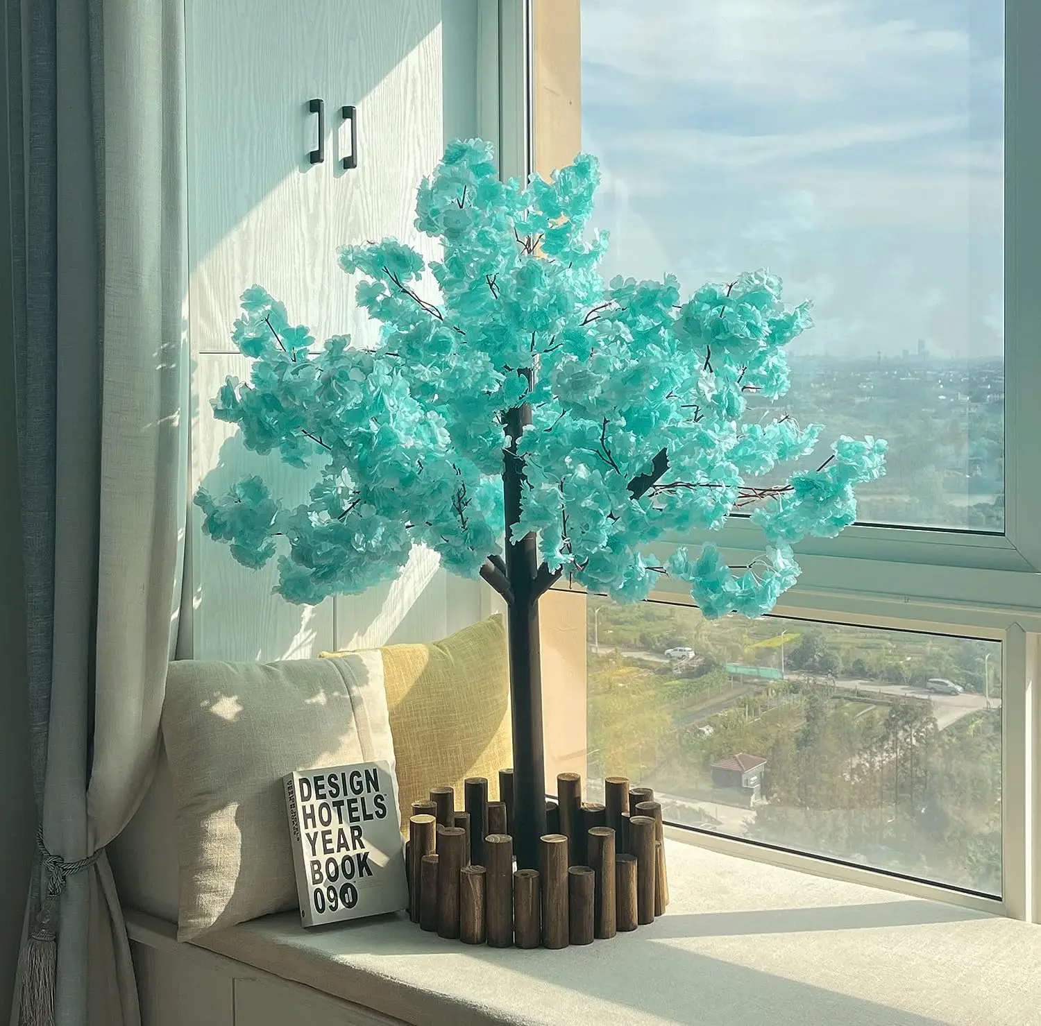 

Искусственное дерево вишни ручной работы, искусственные цветы сакуры для свадьбы, гостиницы, ресторана, салона (синий, 1,5 м/5 футов)