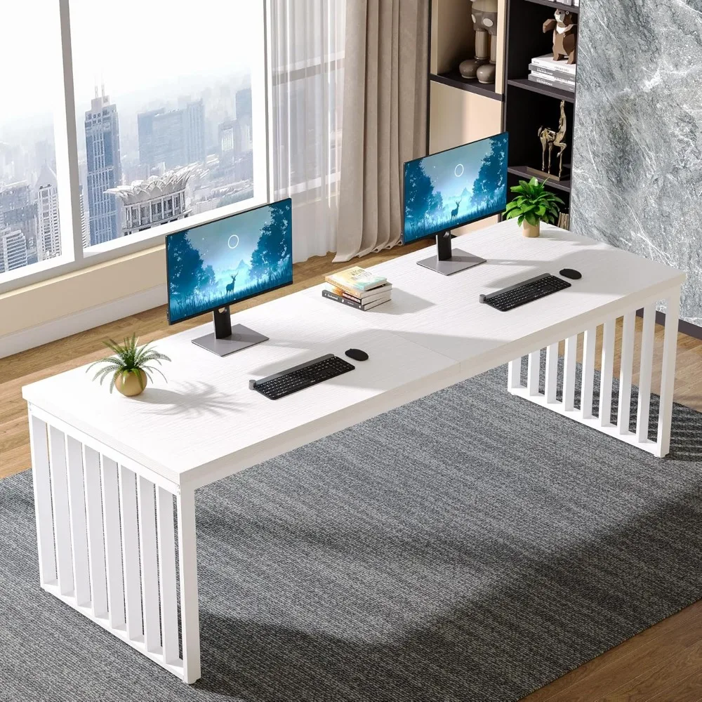 78.74" Extra Long Computer Desk 2 Person Desk, Double Long Table with Heavy Duty Metal Frame, Double Workstation Study Table fo