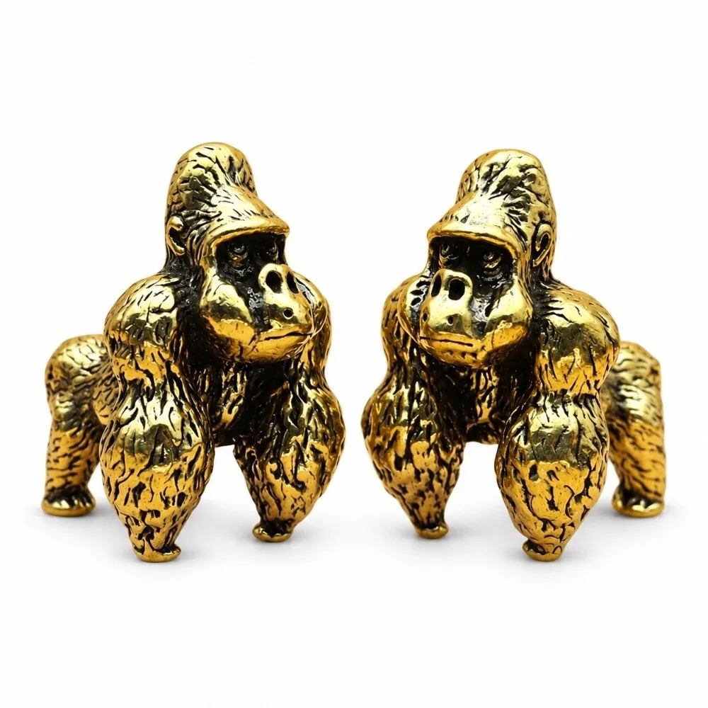 Vintage Gorilla Figurine Solid Pure Copper Gorilla Desk Ornament Miniature Size Antique Style Chimpanzee Model