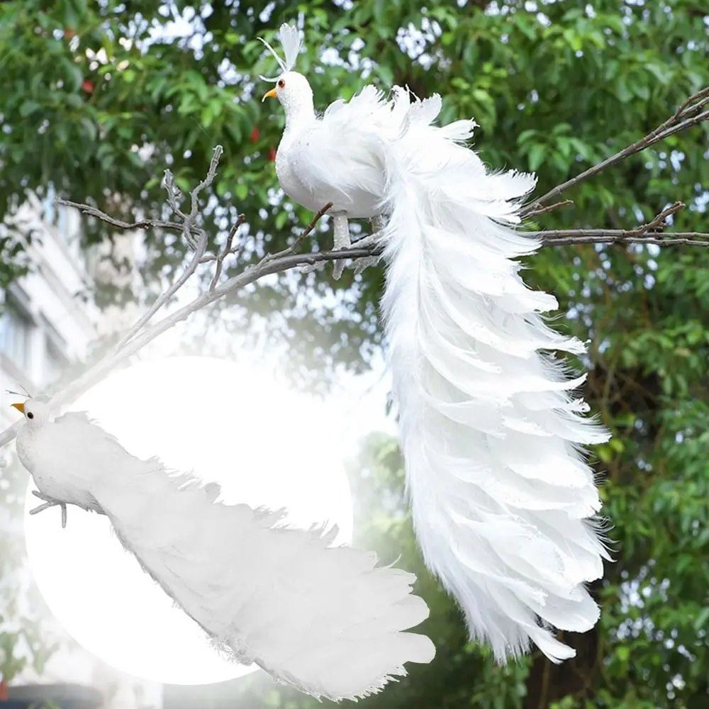 Light Weight Simulation White Peacock White Christmas Real Feather Pendant Party Supplies Attractive Christmas Tree Decoration