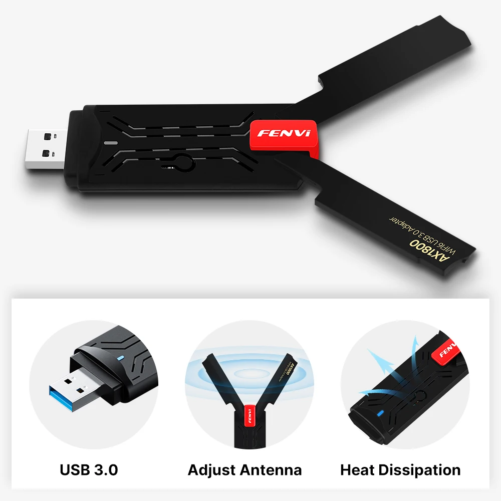 FENVI AX1800 WiFi 6 USB Adapter Dual Band 2.4G/5GHz Wireless Wi-Fi Dongle MT7921 Network Card USB 3.0 WiFi6 Adapter For Win10/11