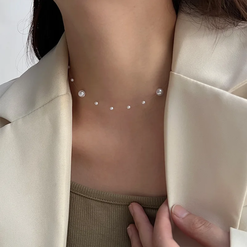 Classic Charm Imitation Pearl Beaded Pendant Necklace for Women Exquisite Wedding Bride Korea Collar Jewelry Colorfast Gift