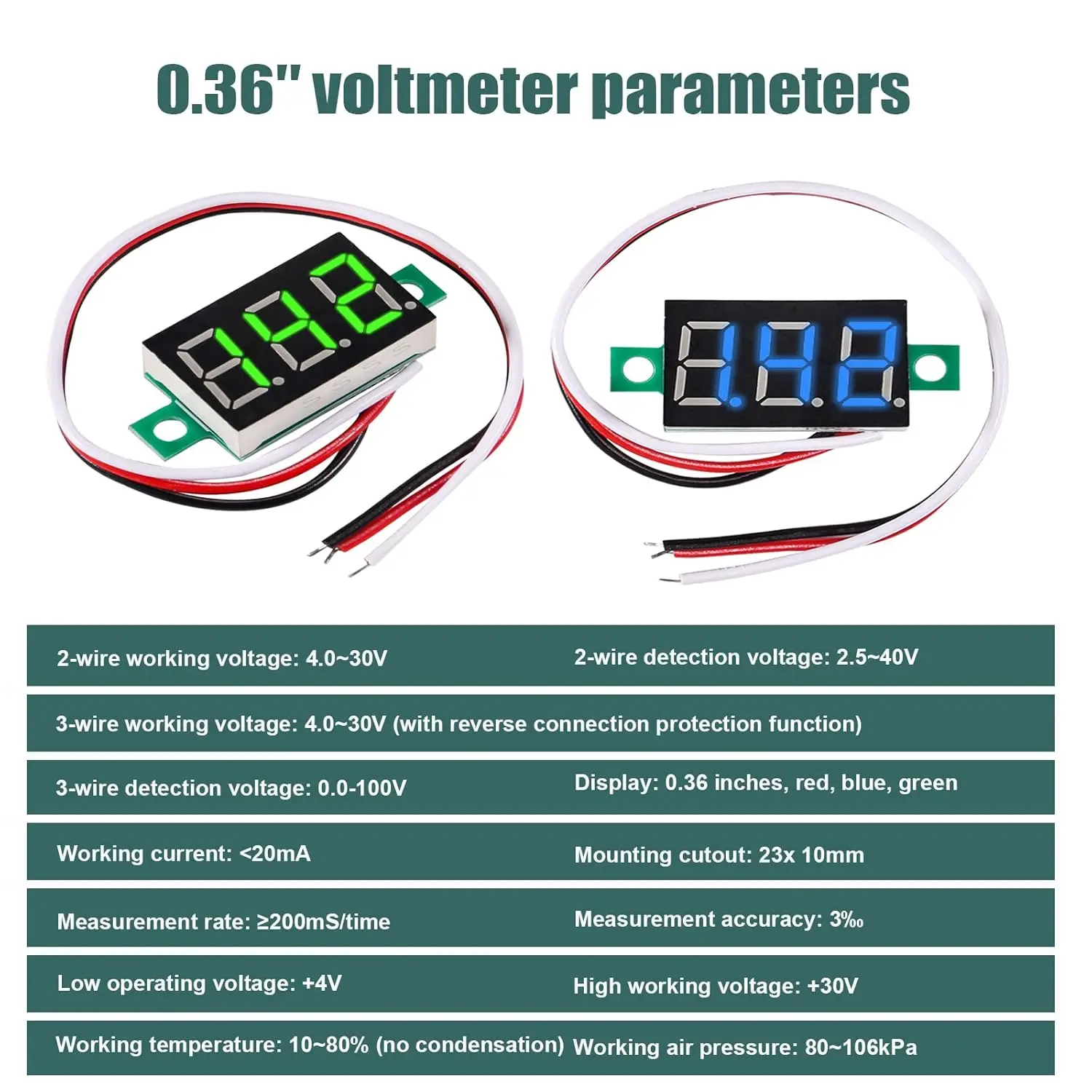 4Pcs Mini Digital Voltmeter 0.28Inch 3 Wire Voltage Tester Led Display Panel Voltmeter Red Green Blue Yellow New