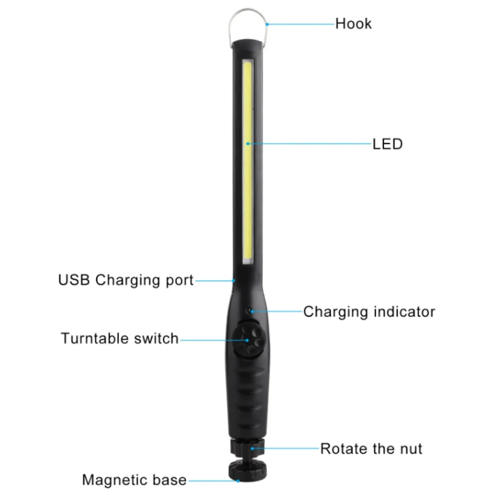 COB светодиодный USB перезаряжаемый сенсорный ночник, инспекционный светильник, лампа для ремонта автомобиля, фонарик, магнитный рабочий свет, крючок для фонаря