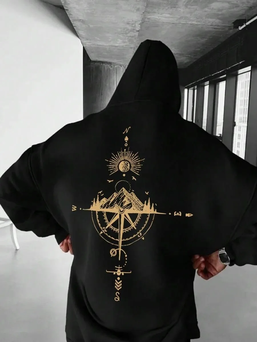 

Модная толстовка из чистого хлопка с компасом — горный дизайн, идеально подходящий для тех, кто любит приключенческой эстетики