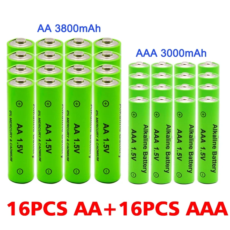 충전식 알카라인 배터리 손전등, 장난감 시계, MP3 플레이어, AA + AA, 1.5V, 3800mah-1.5V, AAA, 3000mAh, 무료 배송